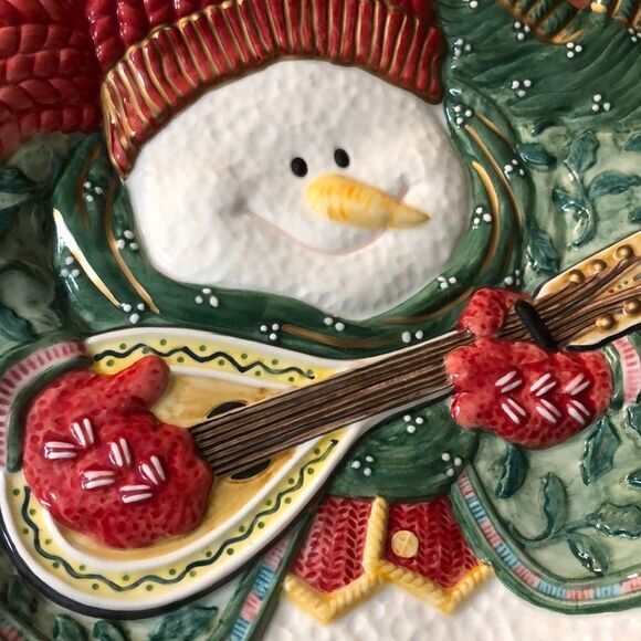 Vintage Fitz & Floyd Classics Snowman Jamboree Dish Canape Plate 9” x 8” holiday - Picture 3 of 4